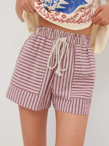 100% Baumwolle Mittelhöhe Streifen Shorts mit Reißverschluss