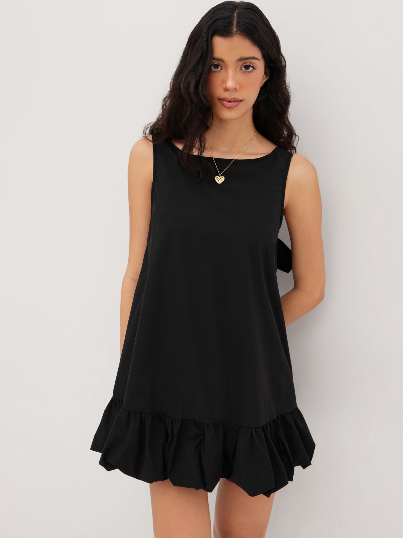 Boat Neck Backless Bowknot Ruffle Mini Dress