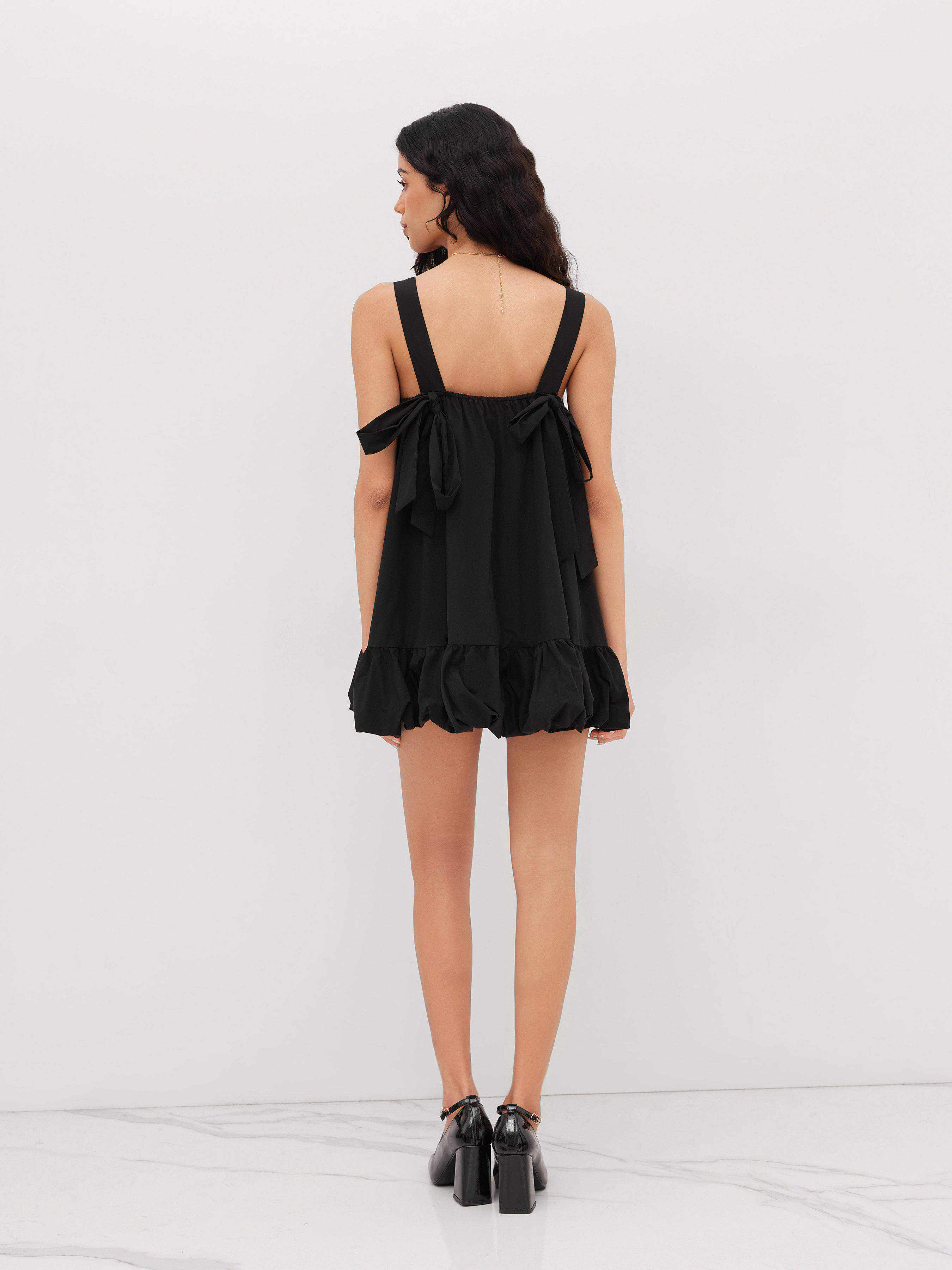 Boat Neck Backless Bowknot Ruffle Mini Dress