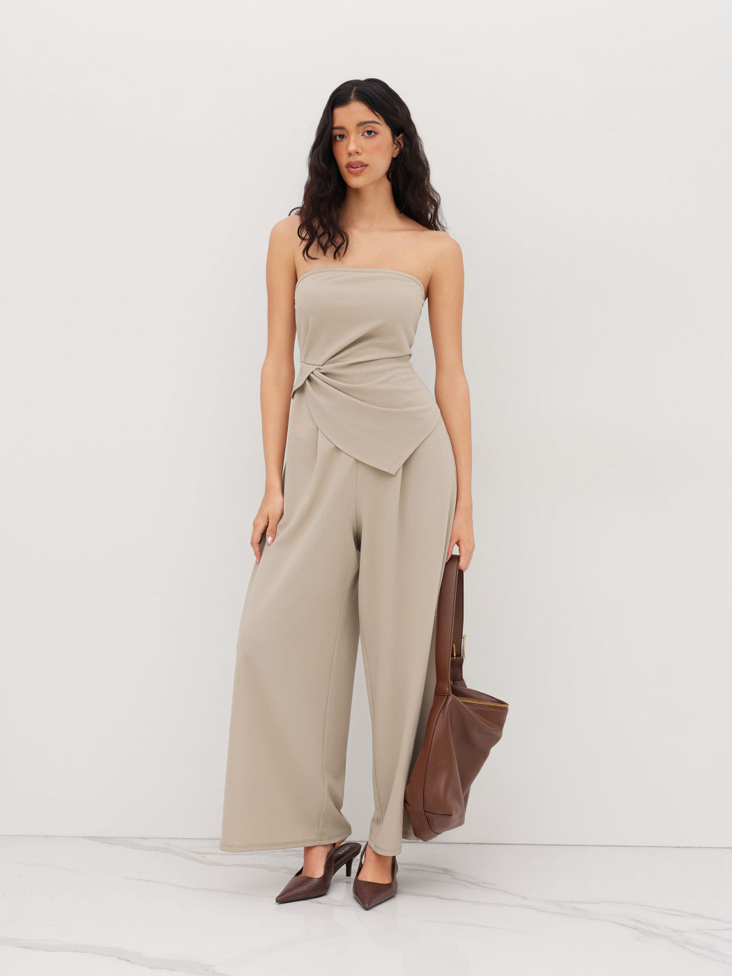 Bandeau-Ruchtasche mit elastischem Bund und breiten Beinen Overalls