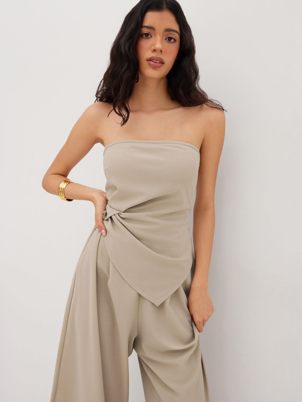 Bandeau-Ruchtasche mit elastischem Bund und breiten Beinen Overalls