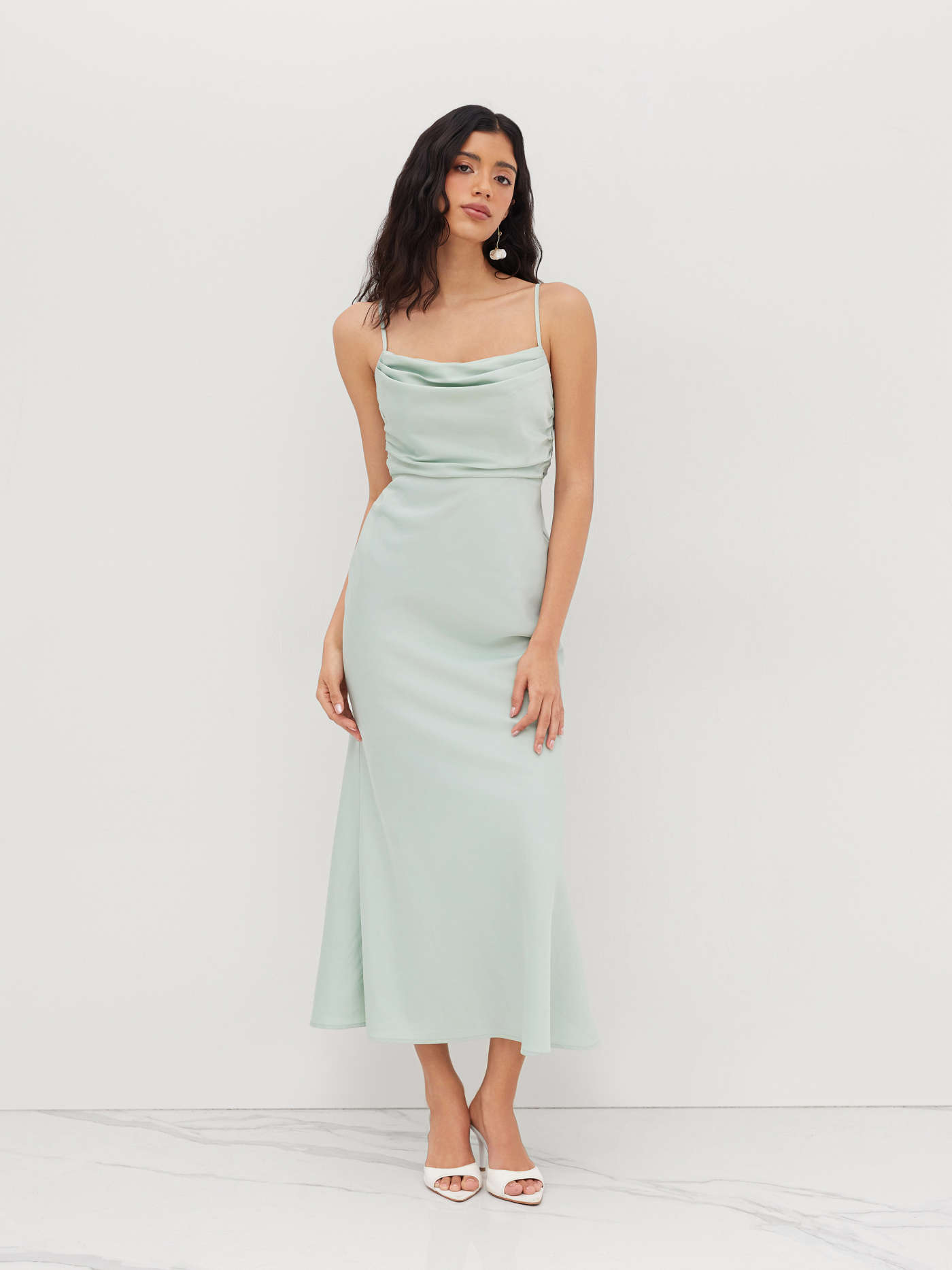 Satin Satin Square Neck Ruched Lace Maxi Dress For Date Wedding