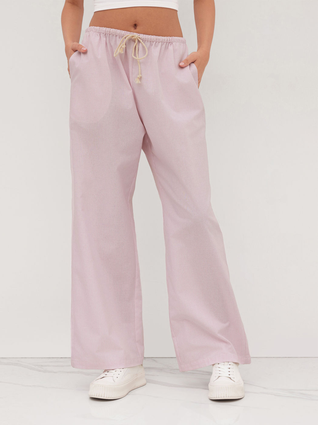 Linen Pull-On Straight-Leg Trousers 