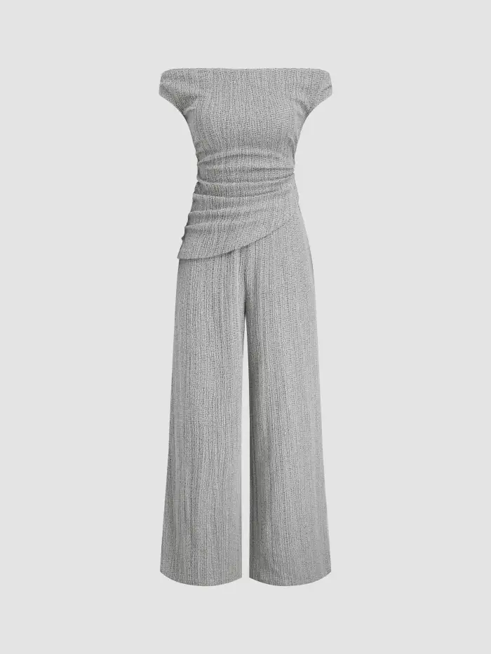 Knit Fabric Scoop Neckline Short Sleeve Wide Leg Jumpsuit For Daily Casual