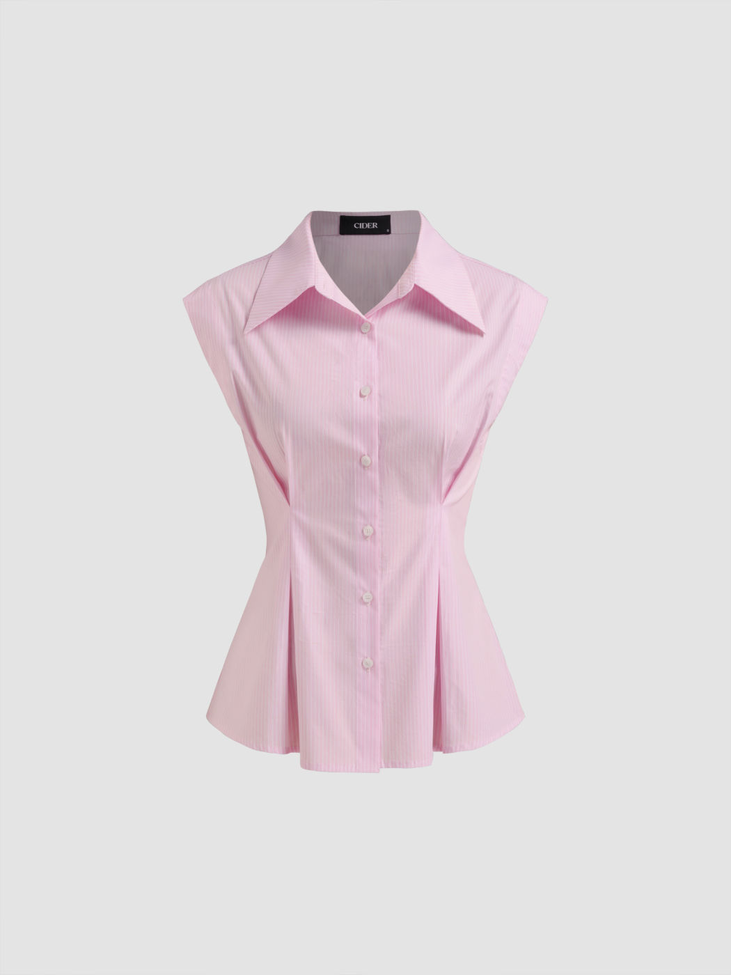 100% Cotton Collar Stripe Cinched Waist Shirt