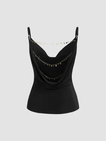 Cami-Top mit Rundhalsausschnitt, rückenloser Design und Ketten-Details
