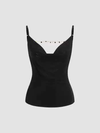 Top Cami con Scollo a Cascata, Schiena Scoperta e Dettaglio Catena