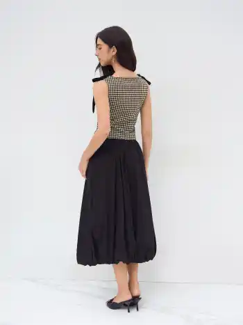 Jacquard-Tank-Top mit Bootshals, Gingham-Muster und Schleife