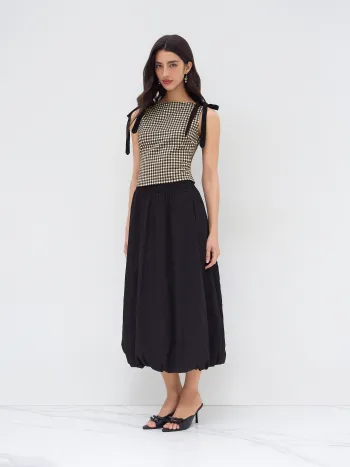 Jacquard Boat Neck Gingham Bowknot Tank Top