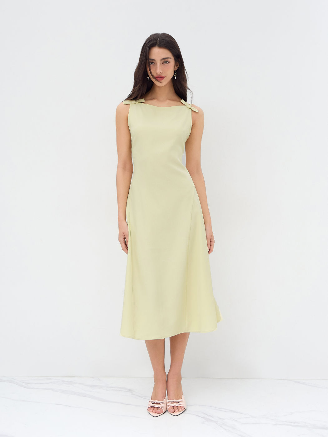 Boat Neck Ruffle Bowknot Midi Dress