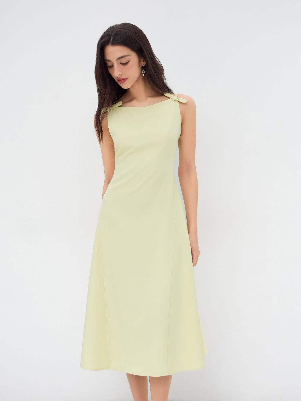 Boat Neck Ruffle Bowknot Midi Dress