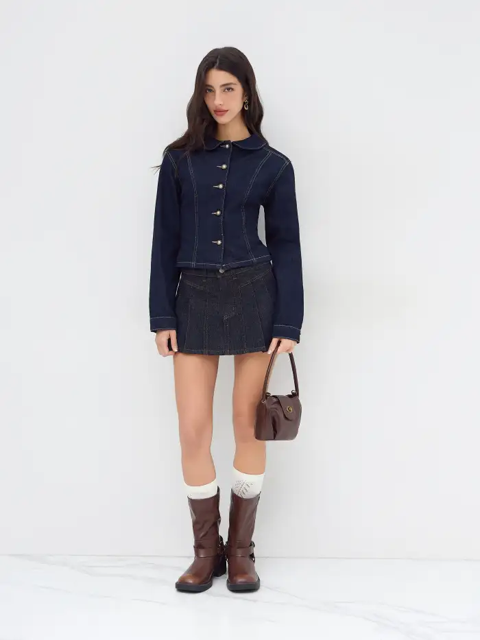 Denim Collar Button Jacket