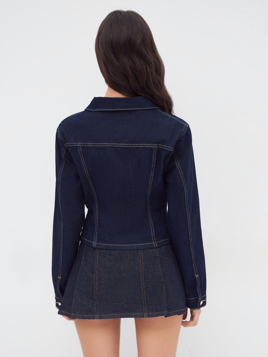 Denim Collar Cinched Waist Jacket