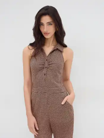 Hahnentritt Kragen Jumpsuit
