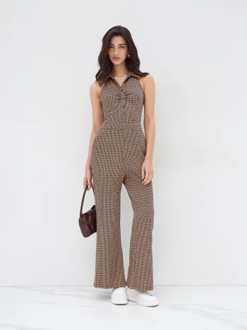 Hahnentritt Kragen Jumpsuit