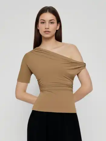 Asymmetrical Neck Ruched Top