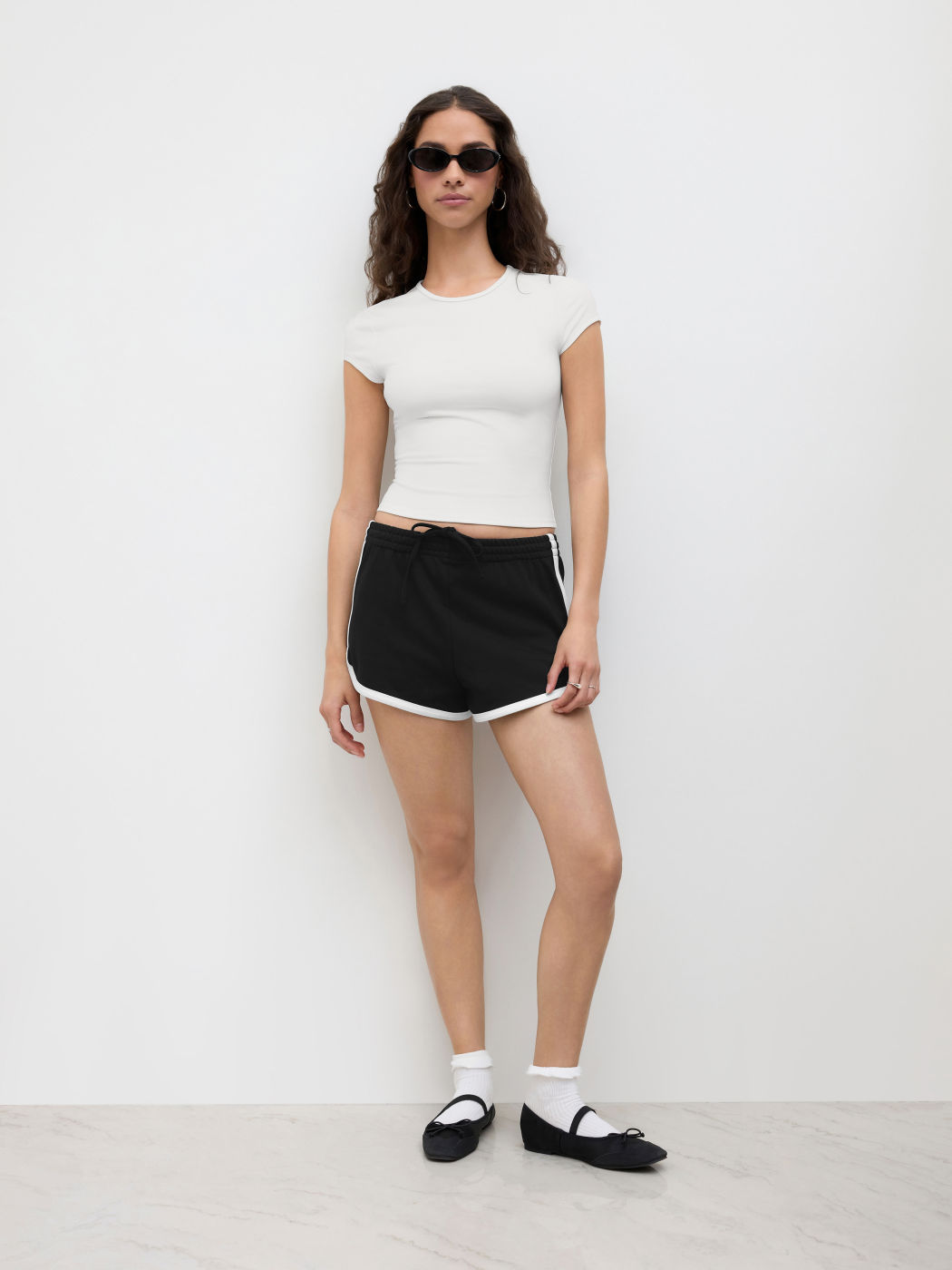 CDR Pantaloncini Micro a Vita Bassa con Coulisse e Strisce Laterali in Misto Cotone con Elastico in Vita