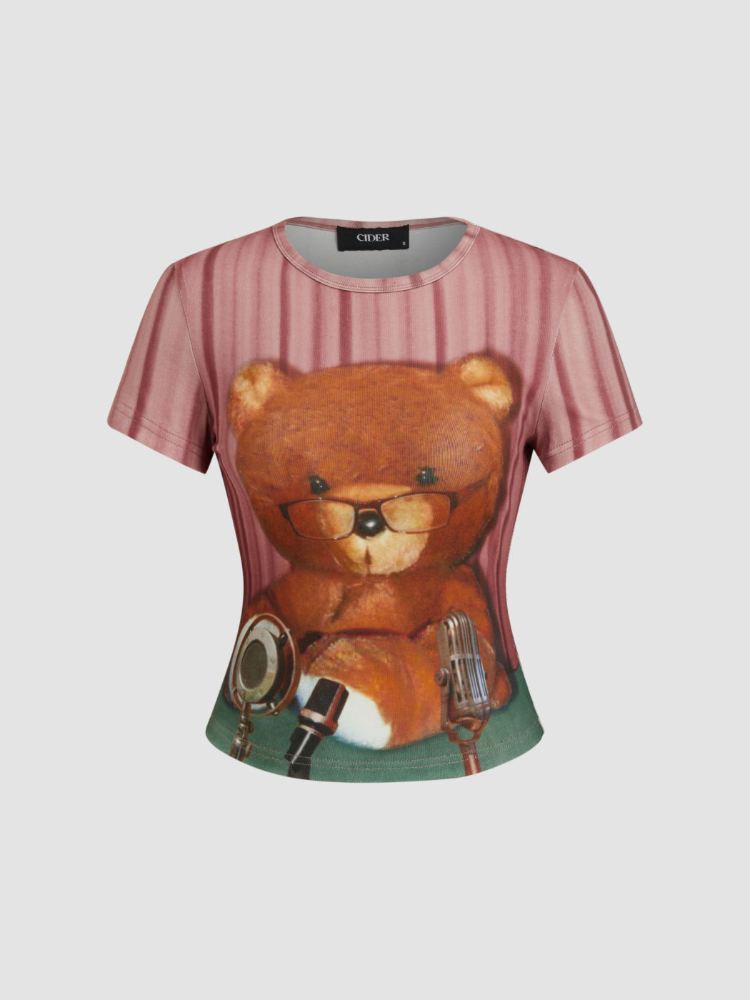Cotton-blend Bear Graphic Stripe Short Sleeve Tee