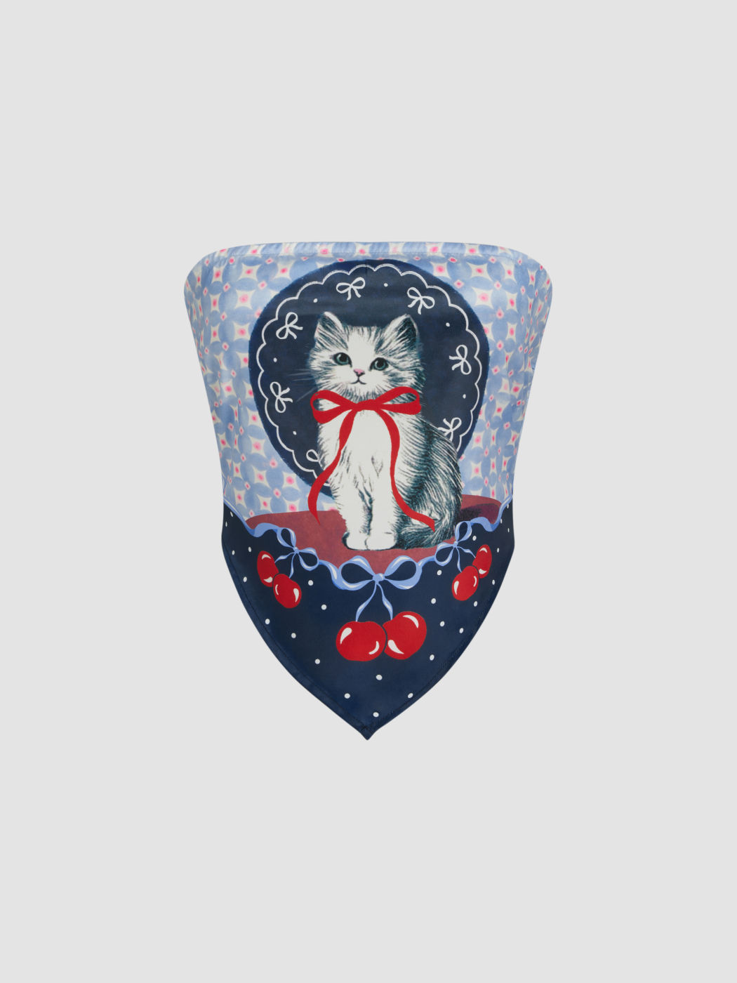 Satin Bogenknoten Kitty Kirsch Grafik Bandeau Oberteil