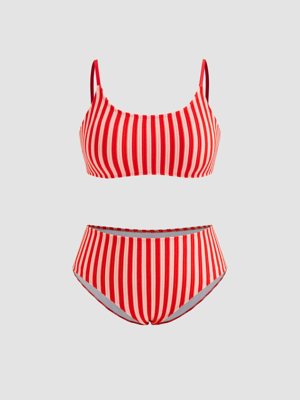 Terry U-neckline Stripe Bracelet Bikini Set & Cover Up Shorts Curve & Plus