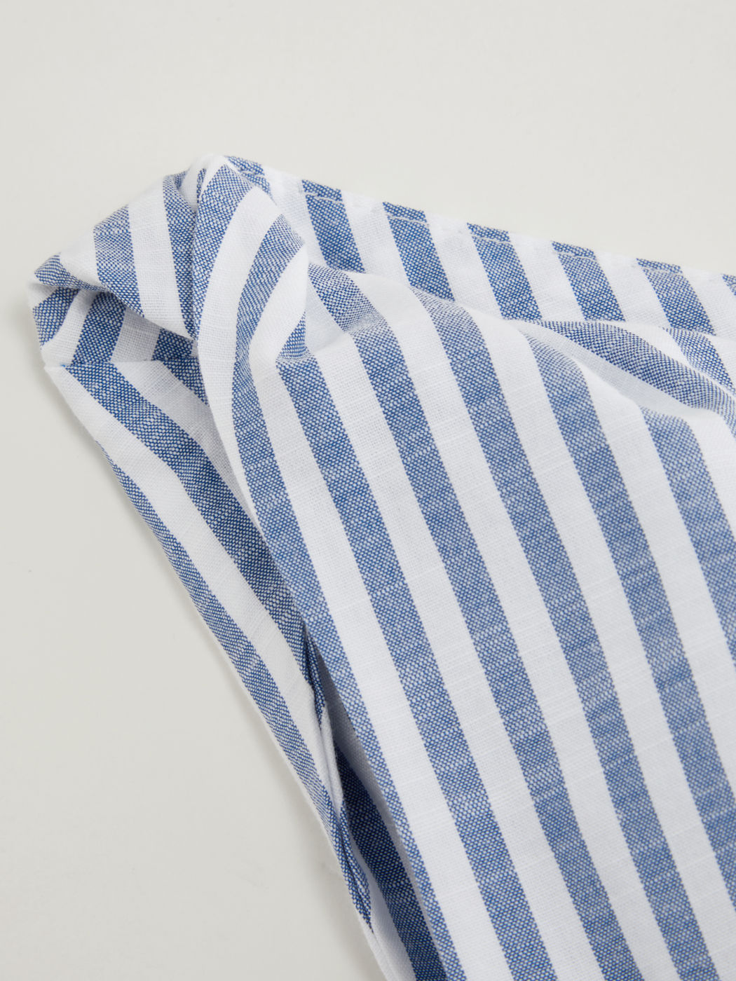 Cotton-blend Asymmetrical Neck Stripe Ruched Top
