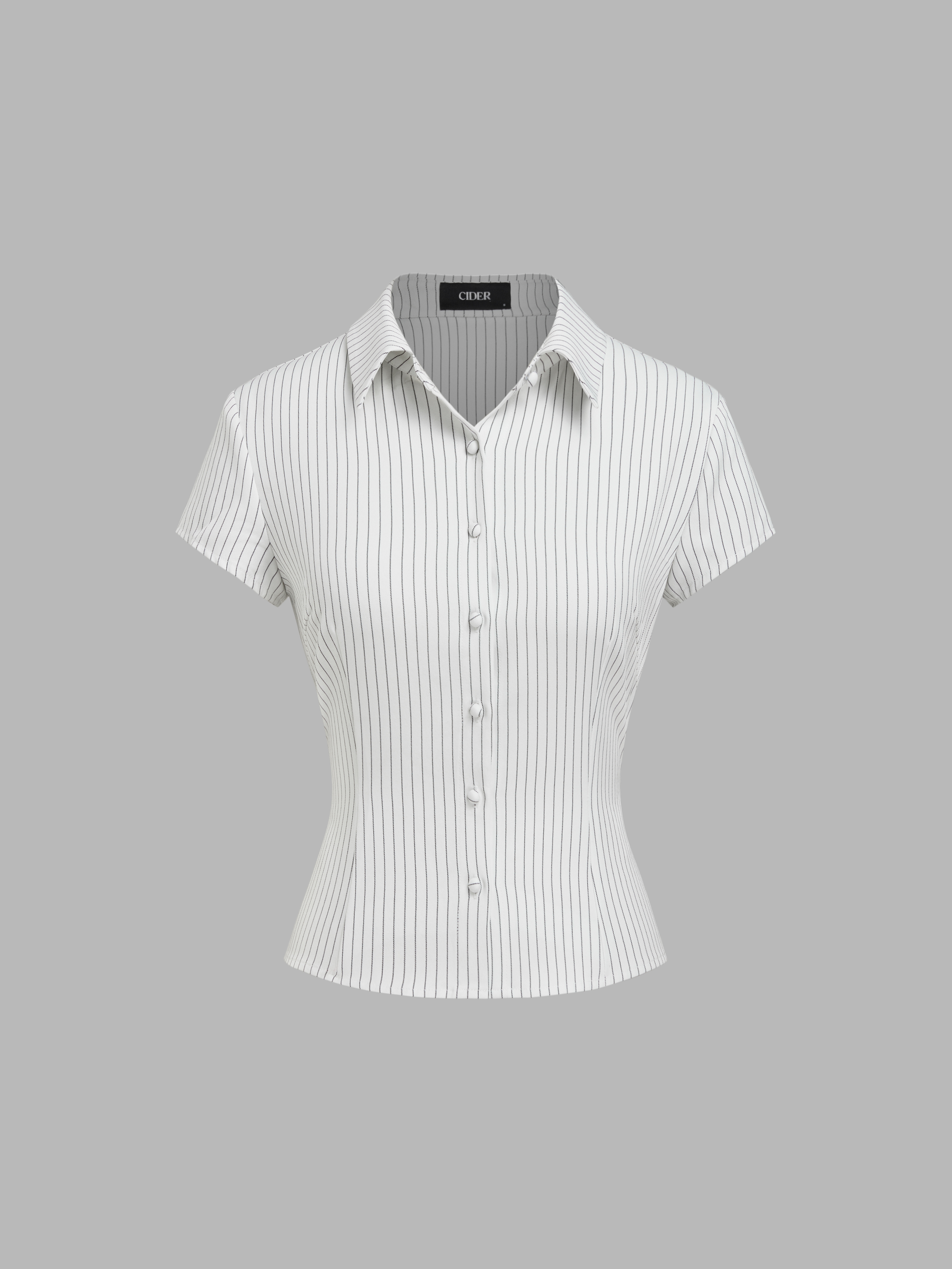 Woven Collar Stripe Short Sleeve Shirt For School