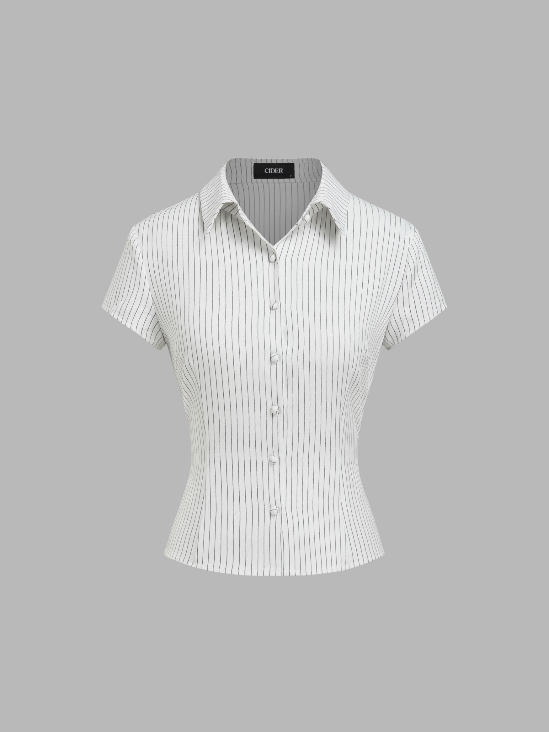 100% Cotton Collar Stripes Two Tone Long Sleeve Top
