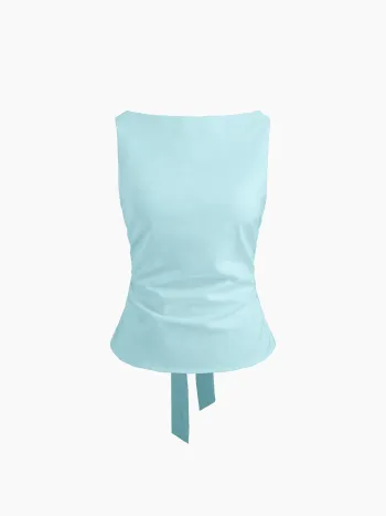 Leinenmischung Bootshals einfarbig Schleifen-Tanktop