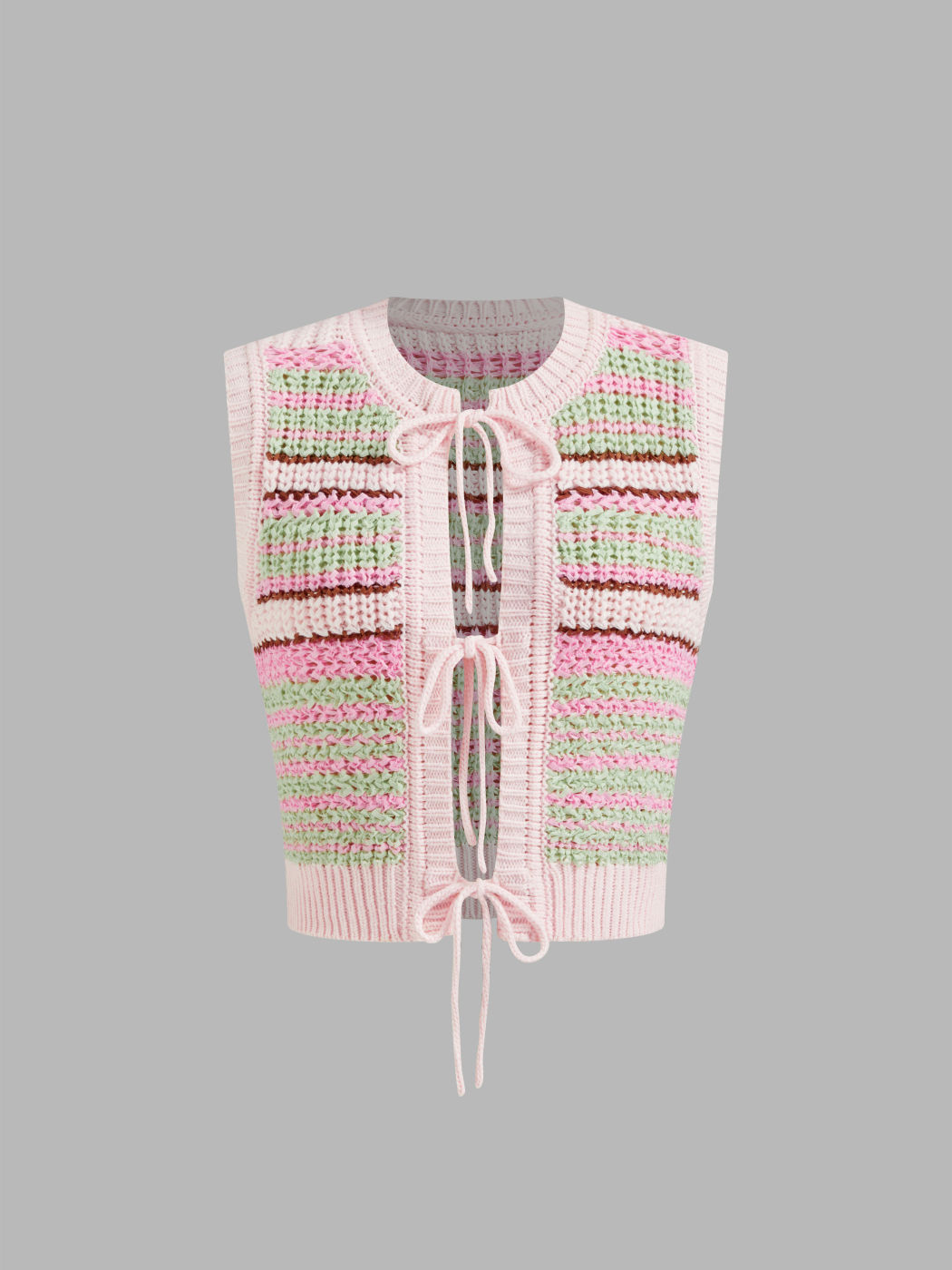 Knitted Stripe Tie Front Bow Crop Vest