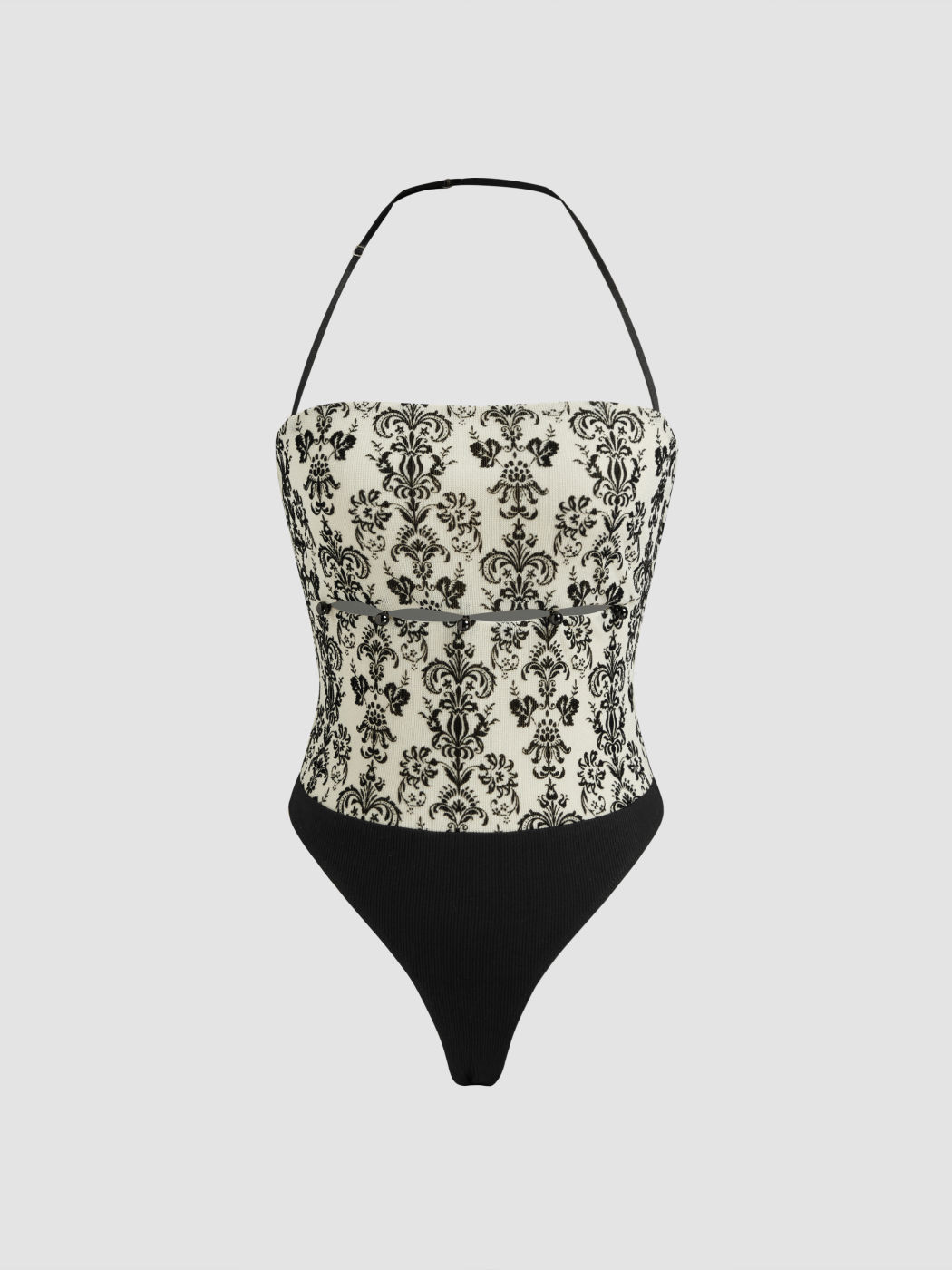 Mesh Halter Neckline Floral Cut Out Bodysuit
