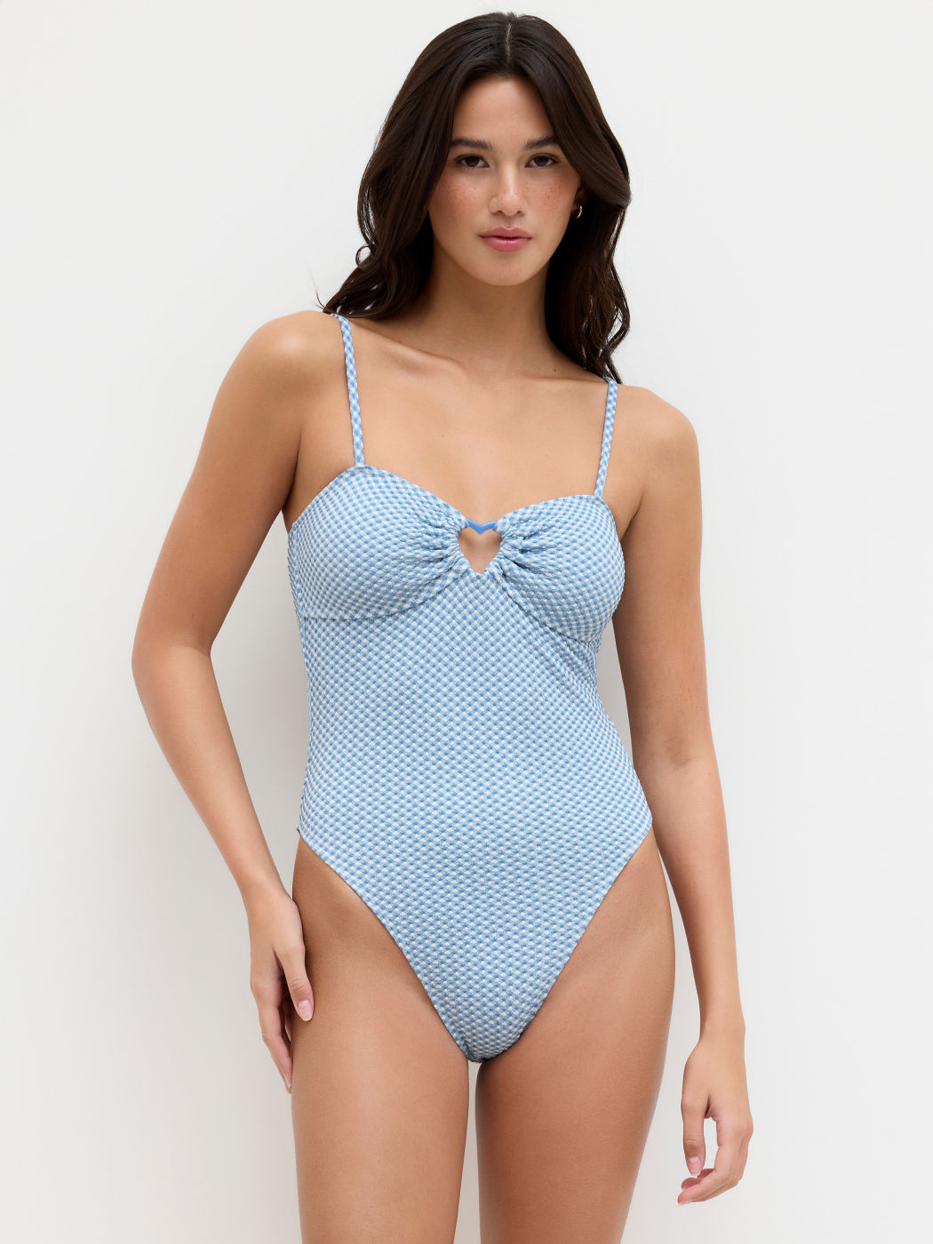 Shaping V-neck Check Heart-ring One Piece Swimsuit