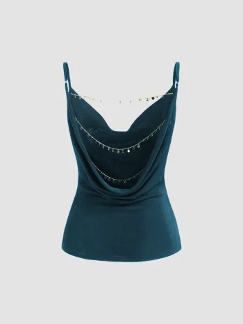 Cami-Top mit Kragenhals, rückenloser Ausschnitt und Ketten-Details