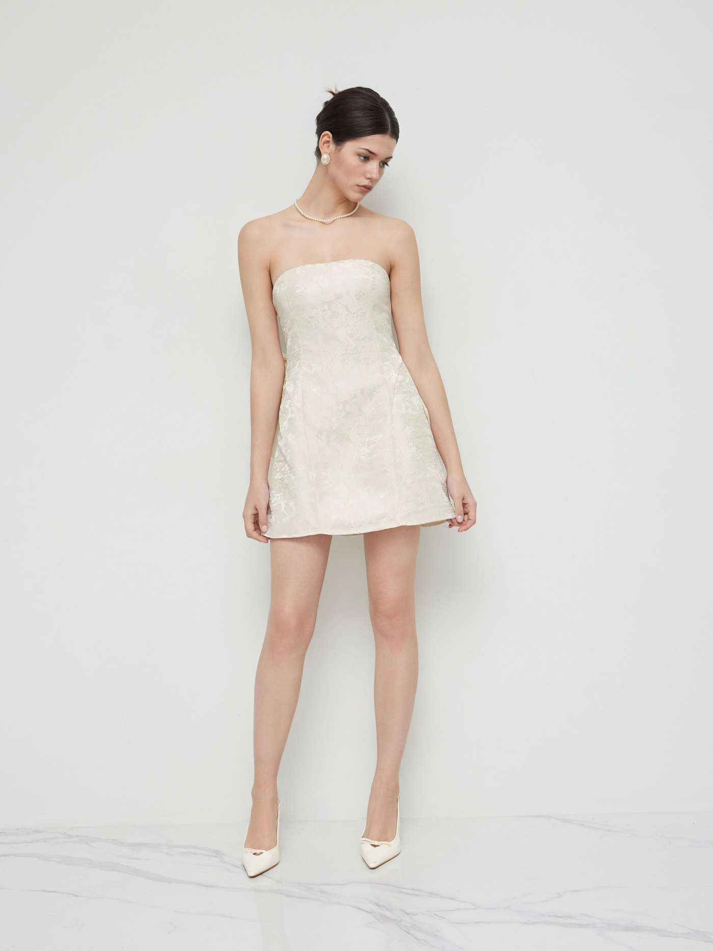 Jacquard Tube Bowknot Mini Dress