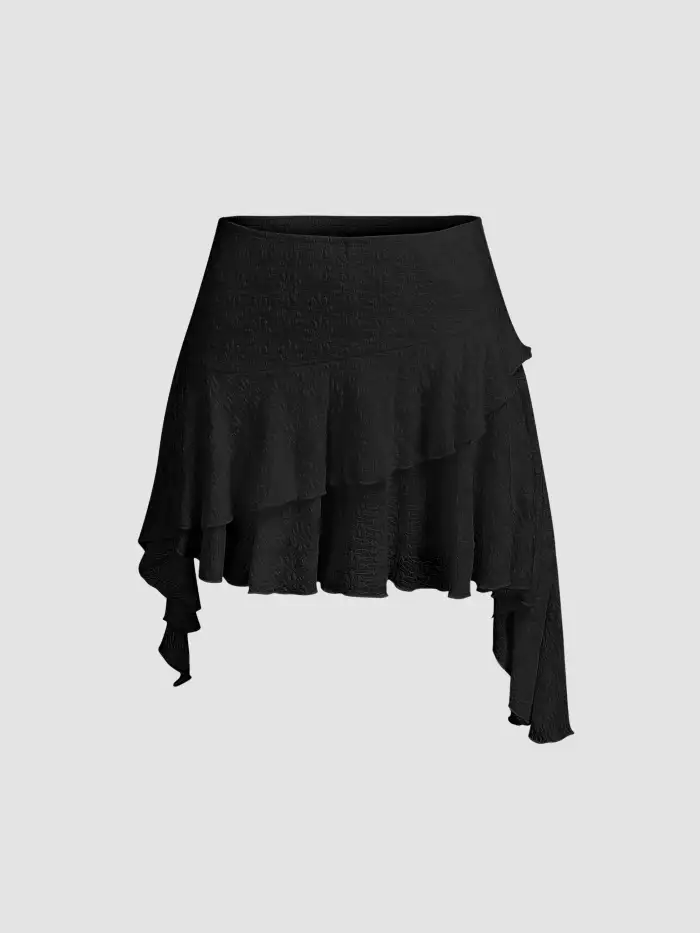 Knit Fabric Mid Rise Split Metal Detail Ruched Midi Skirt For Daily Casual Work