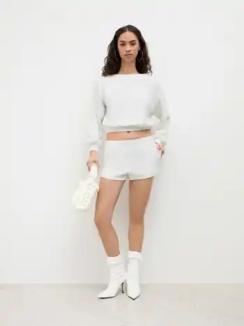 CDR Baumwollmischung Asymmetrischer Hals Crop Sweatshirt