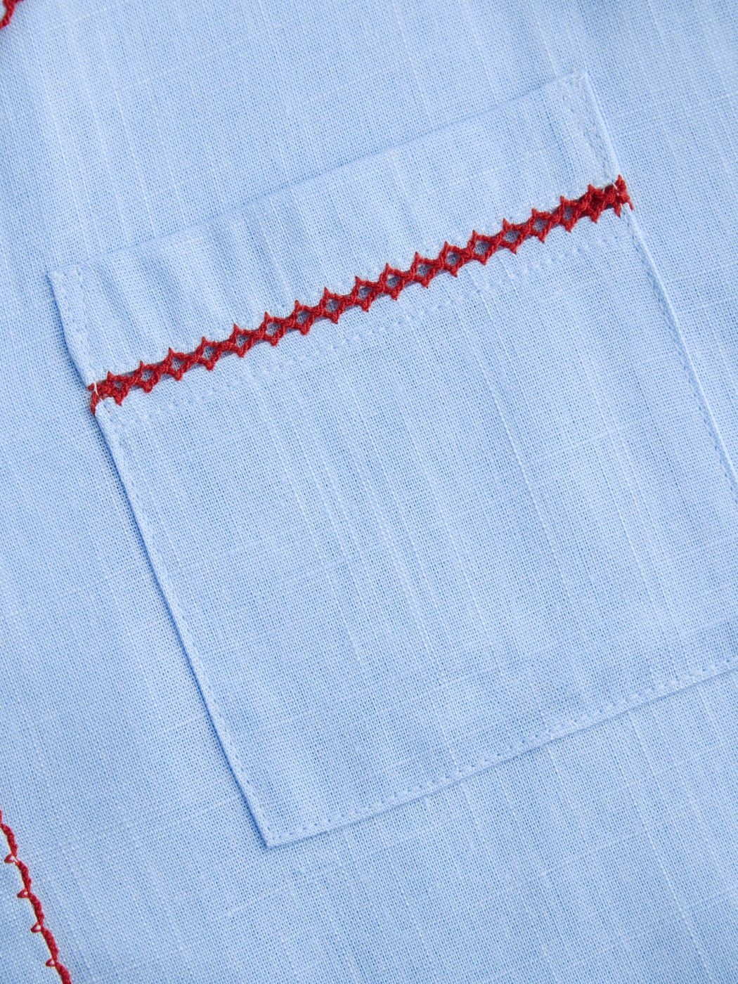 Linen-blend Embroidery Contrasting Binding Oversized Shirt
