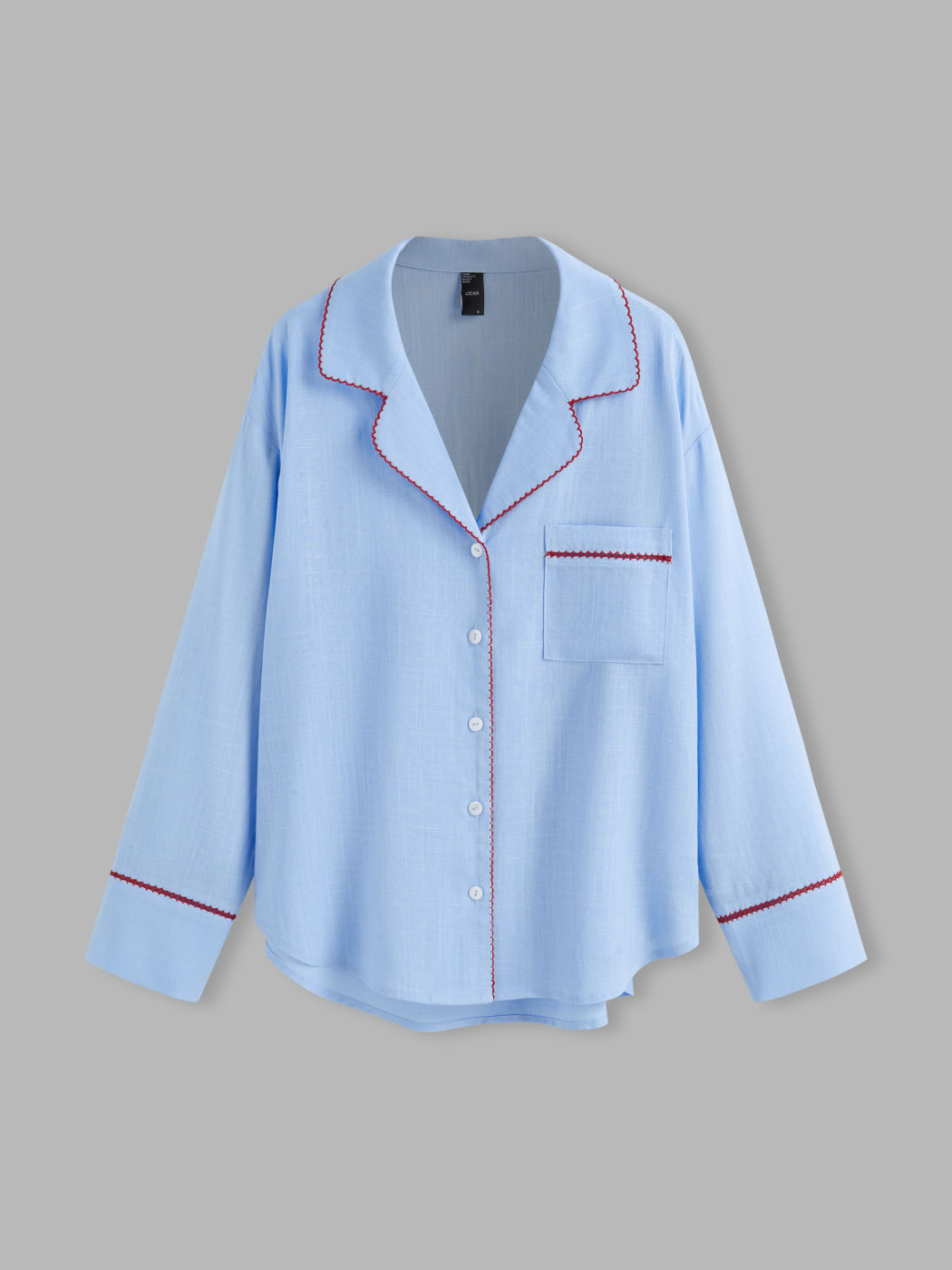 Linen-blend Embroidery Contrasting Binding Oversized Shirt