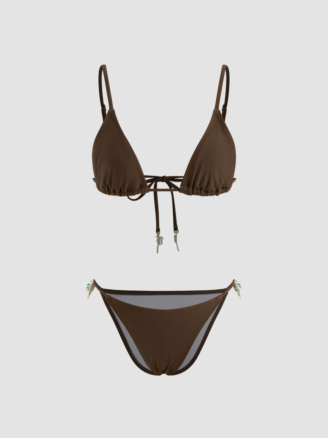 V-neck Coconut Tree Detail Triangle Bikini Set With Removable Padding