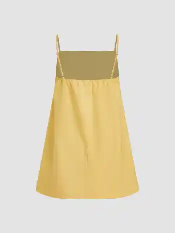 Leinen-Mischung Mini-Kleid mit quadratischem Halsausschnitt