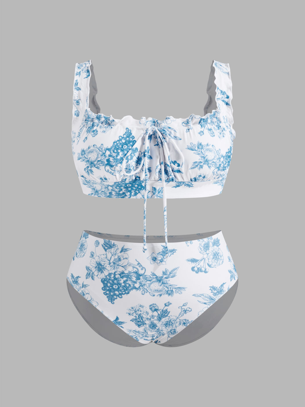Square Neck Floral Lettuce Trim Knotted Bracelet Full Coverage Bikini Set Curve & Plus