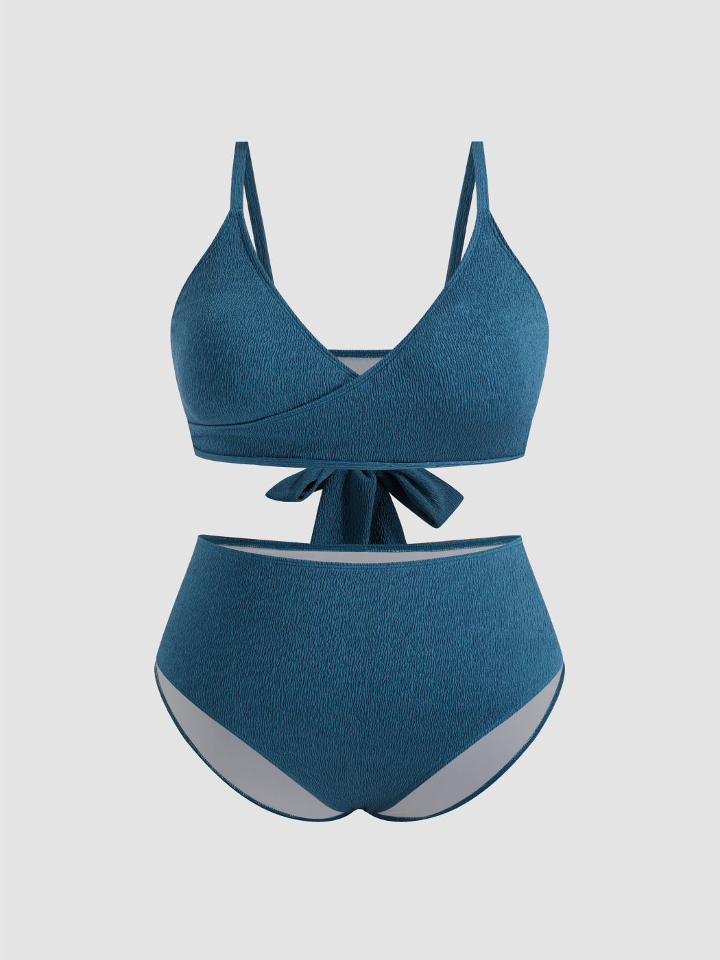 Texturiertes V-Ausschnitt-Bowschnur-Armband Bikini-Set mit voller Abdeckung Kurve & Plus