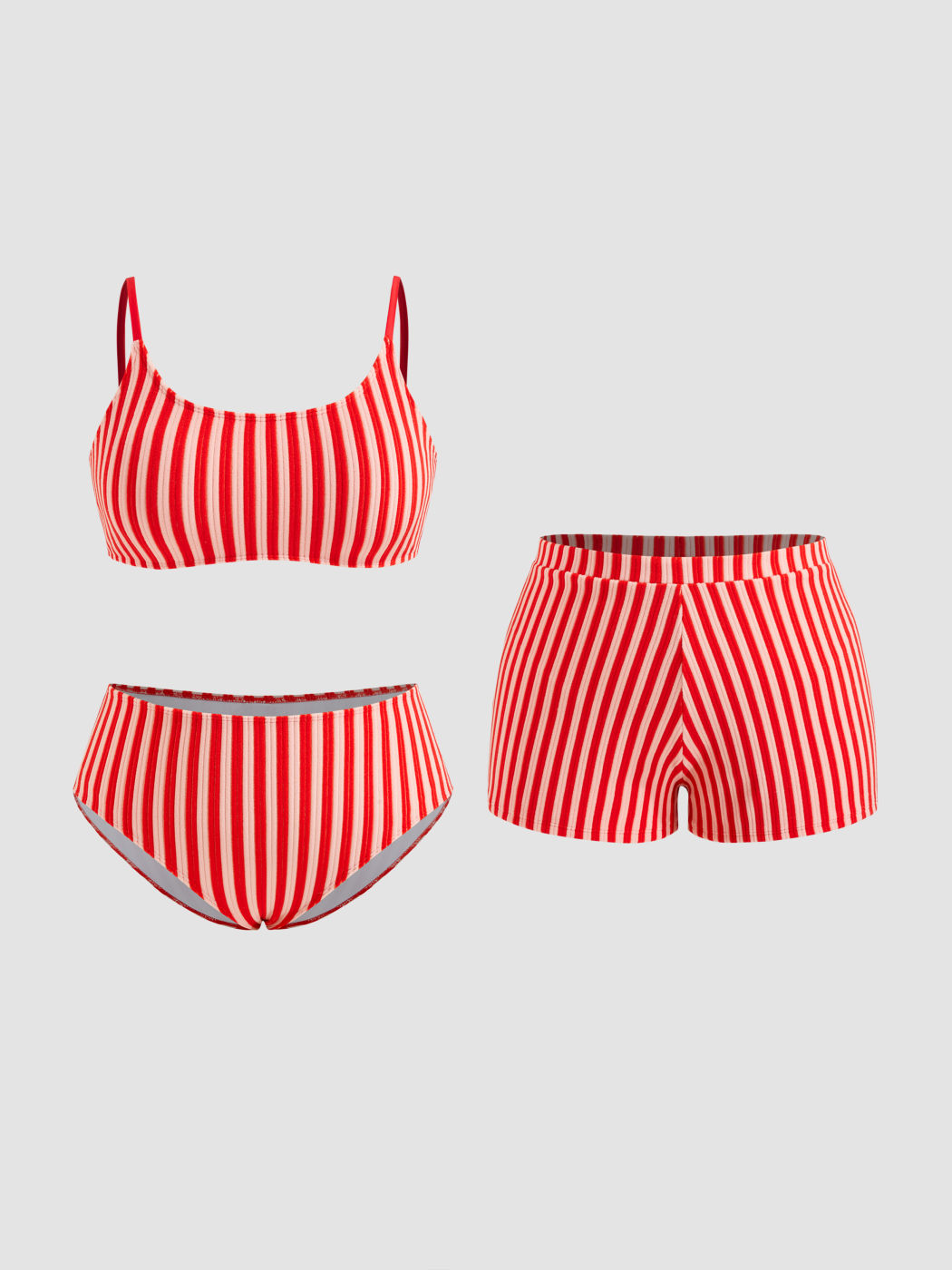 Terry U-neckline Stripe Bracelet Bikini Set & Cover Up Shorts Curve & Plus