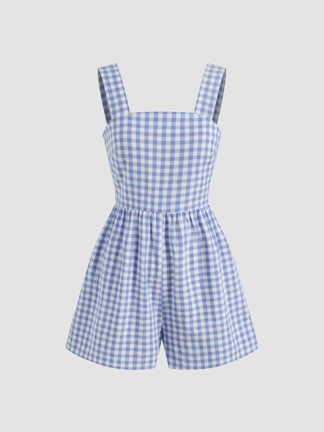 100% Cotton Square Neck Gingham Bowknot Romper