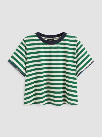 Baumwollmischung Rundhals Streifen-T-Shirt Kurve & Plus