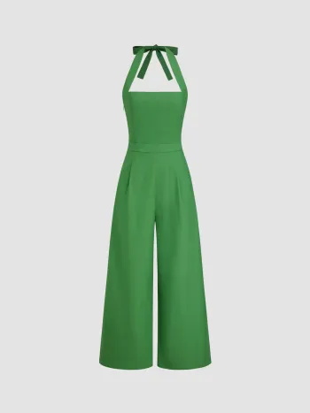 Leinenmischung Halter-Halslinie Knoten-Breitbein-Overalls