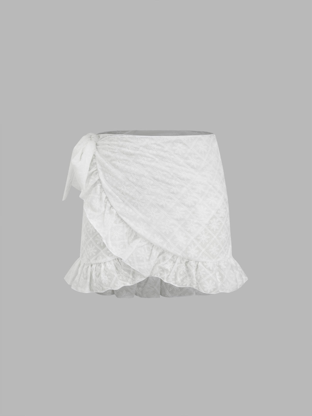 100% Cotton Mid Rise Floral Bowknot Cover Up Skirt