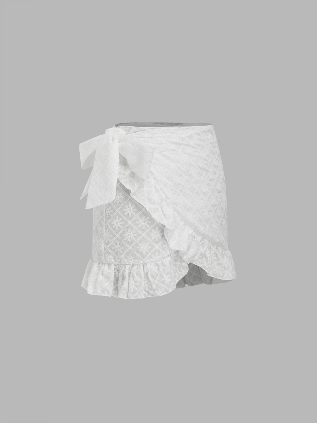 100% Cotton Mid Rise Floral Bowknot Cover Up Skirt