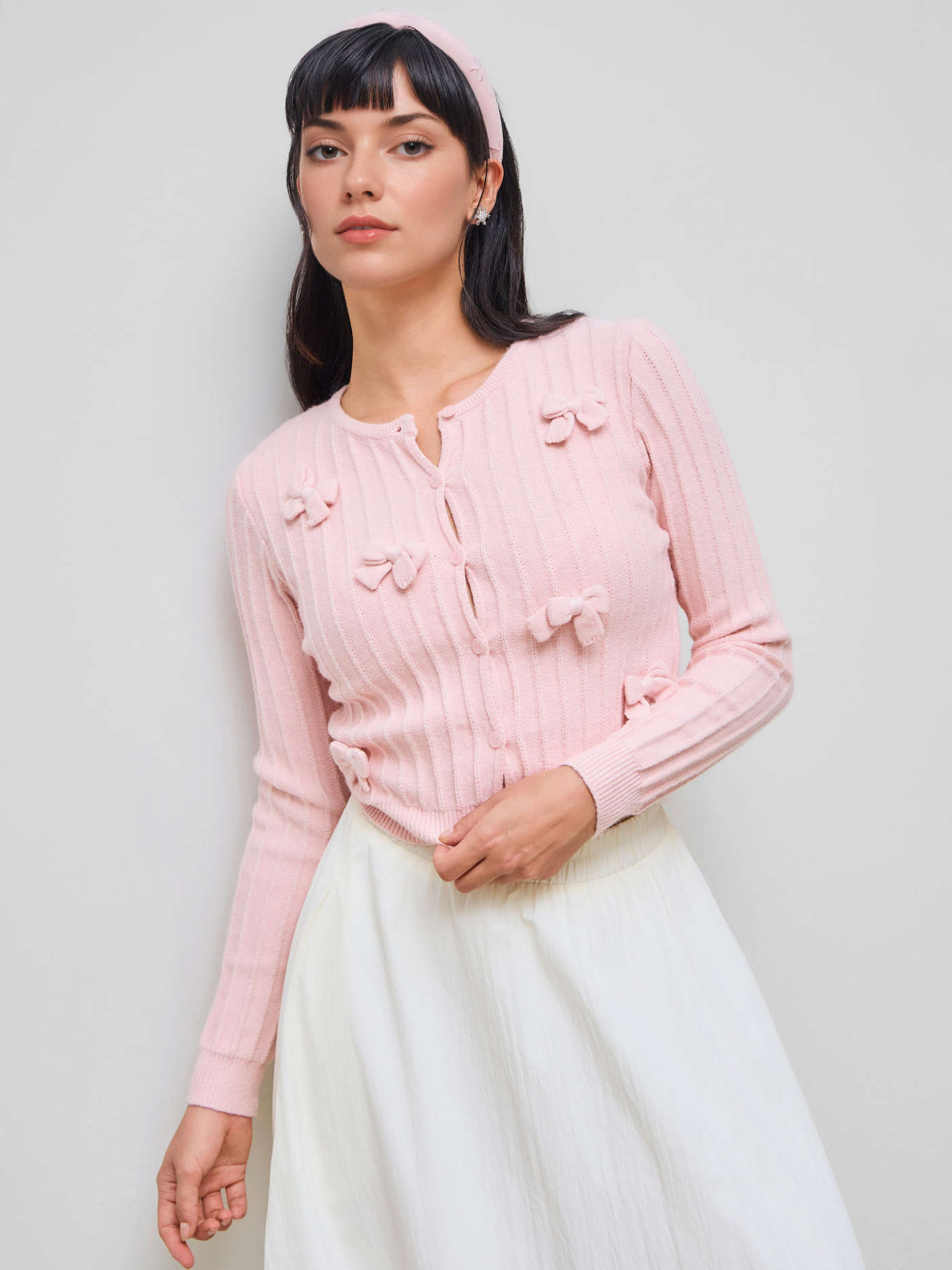 Knit Round Neckline Bowknot Cardigan
