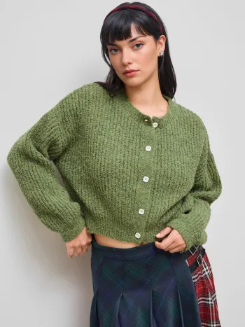Strickjacke mit runder Halslinie und Knöpfen