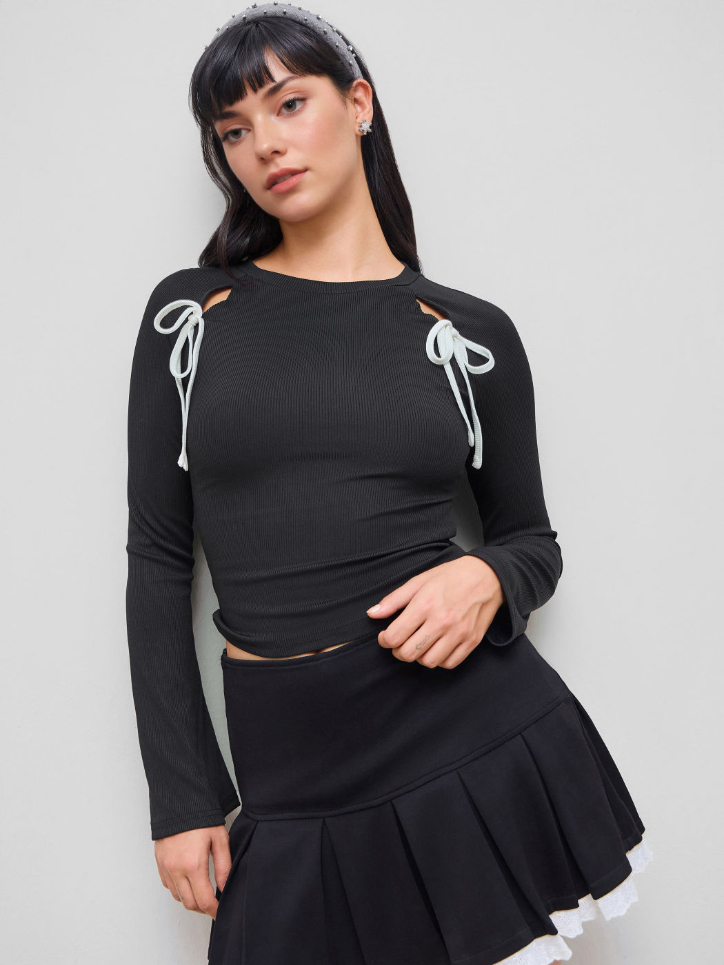 Cut Out Bowknot Bell Sleeve Top